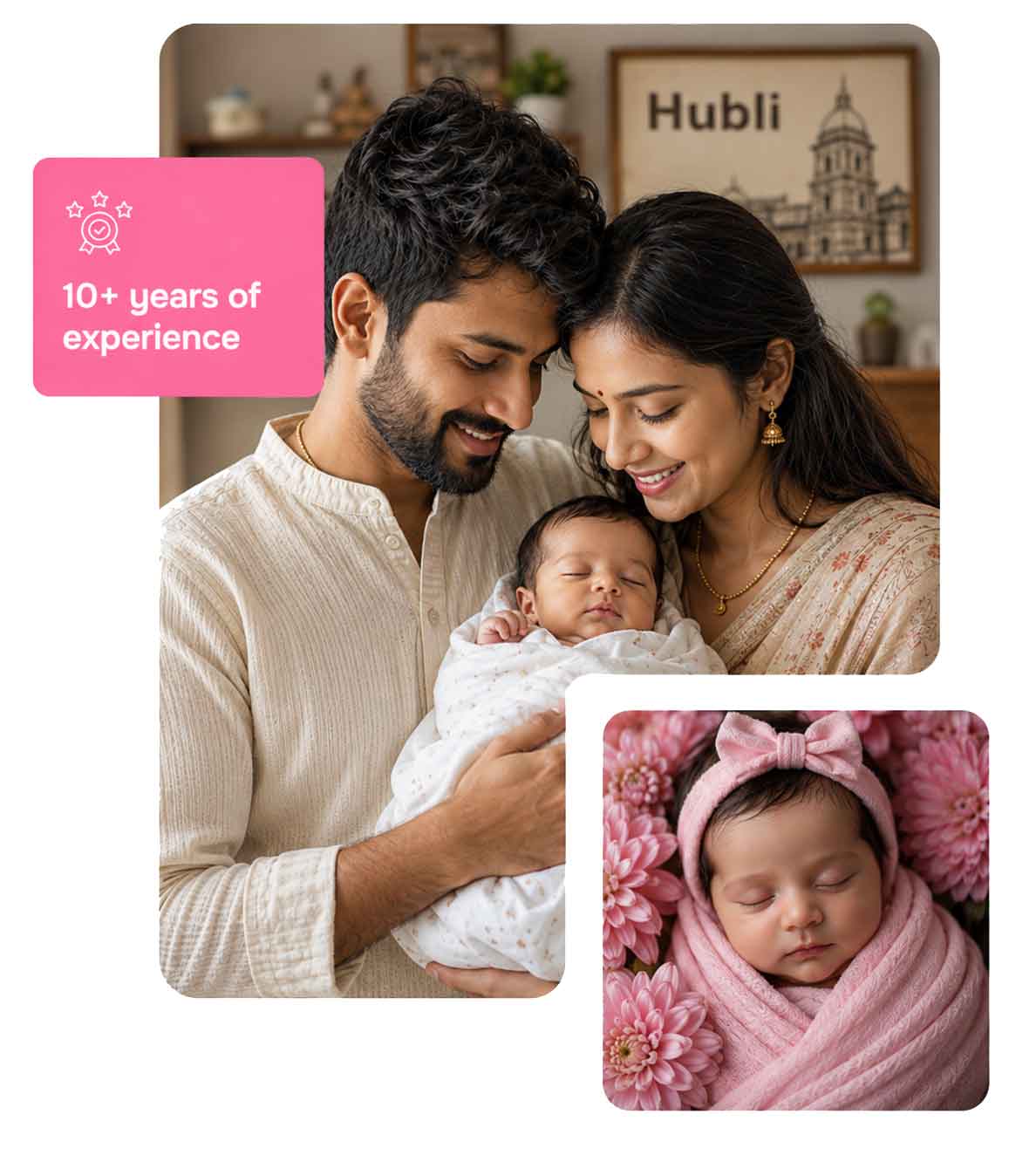 Happy couple with newborn baby at an IVF center in Hubli